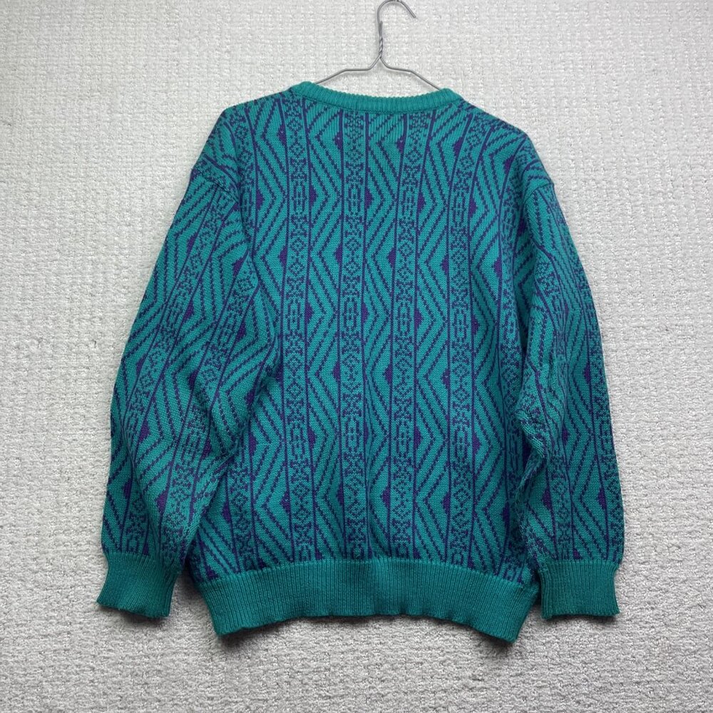 VTG Capricorn Crewneck Knit Grandpa Sweater Men Sz M Psychedelic's Geometric AOP - Picture 12 of 15